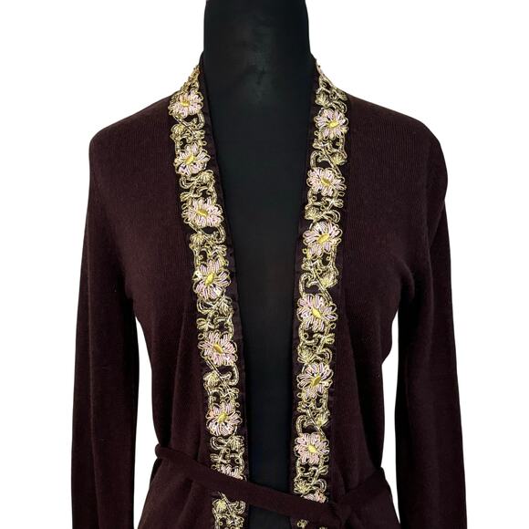 Cache Cashmere Blend Elaborate Embellished Trim + Belt Shrug Top New $128 NWT - Picture 2 of 6